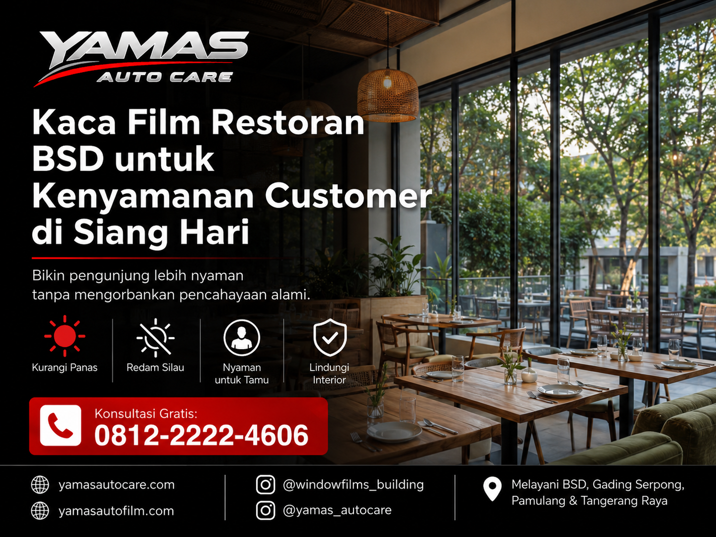Kaca film restoran BSD : untuk kenyaman customer di siang hari