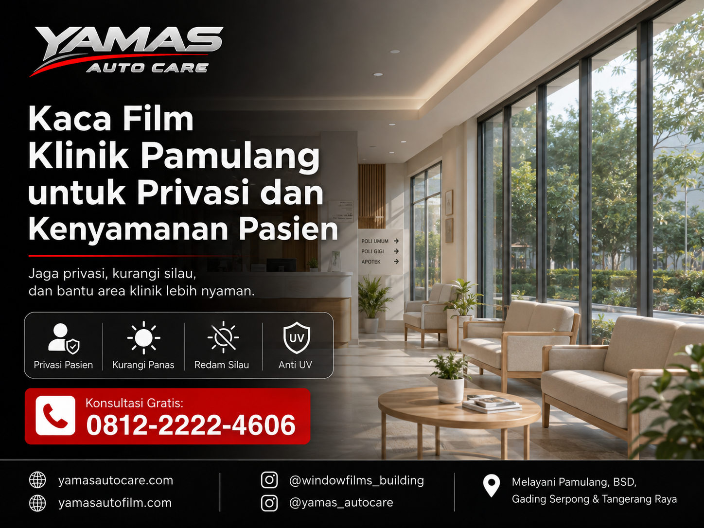 Kaca film klinik pamulang untuk privasi dan kenyamanan pasien
