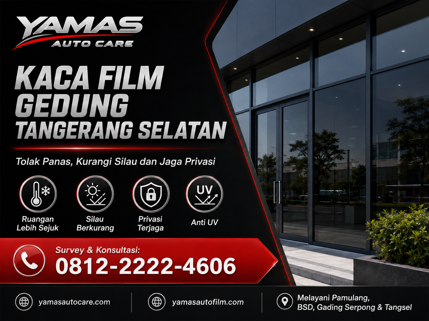Kaca Film Gedung Tangerang Selatan :Tolak Panas Kurangi Silau dan Jaga Privasi