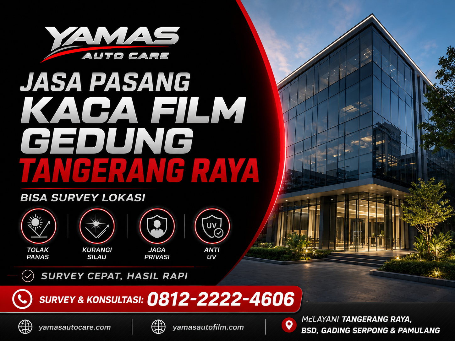 Jasa Pasang Kaca Film Gedung Tangerang Raya : Bisa Survei Lokasi