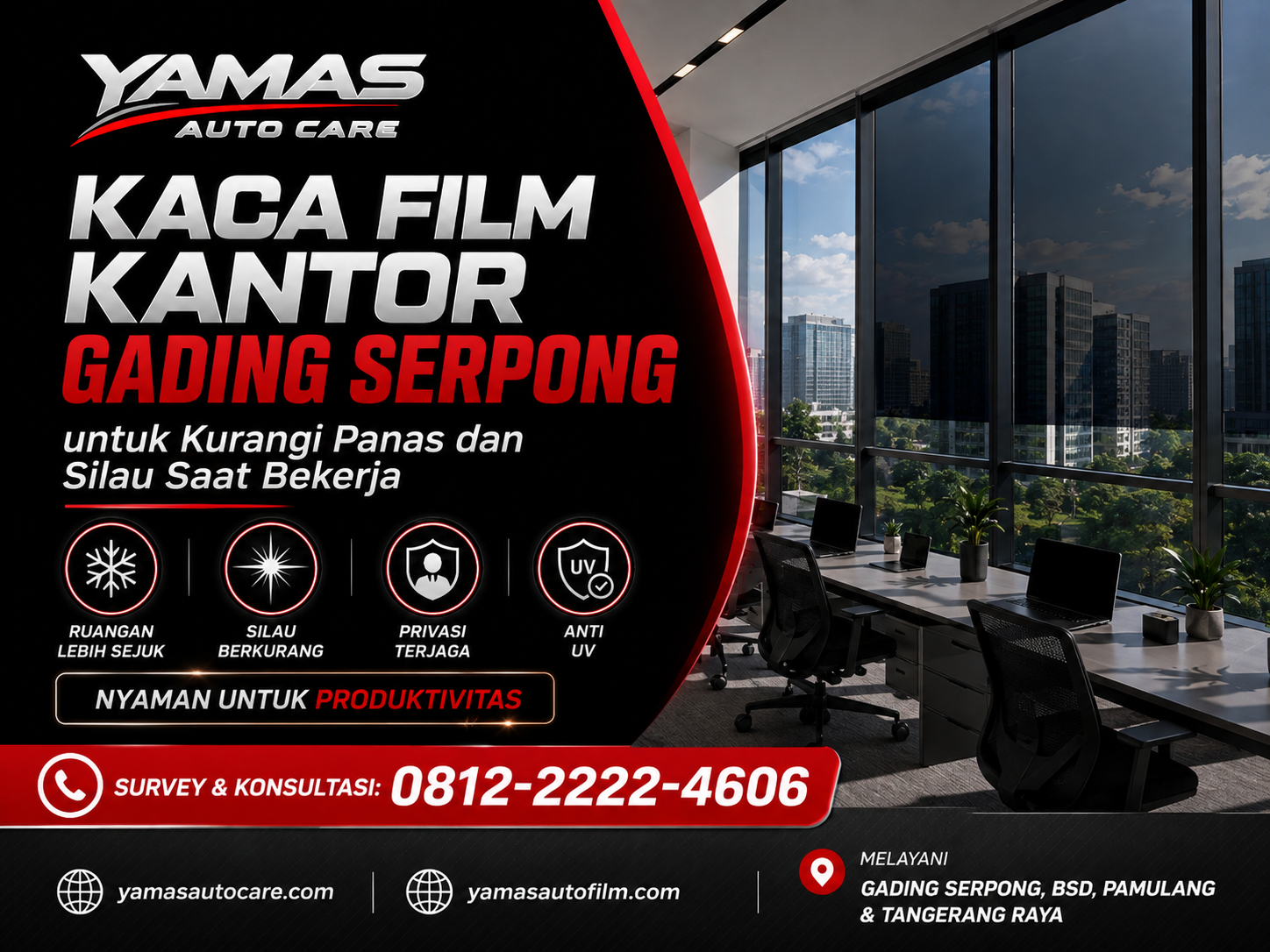 Kaca Film Kantor Gading Serpong untuk Kurangi Panas dan Silau saat Bekerja