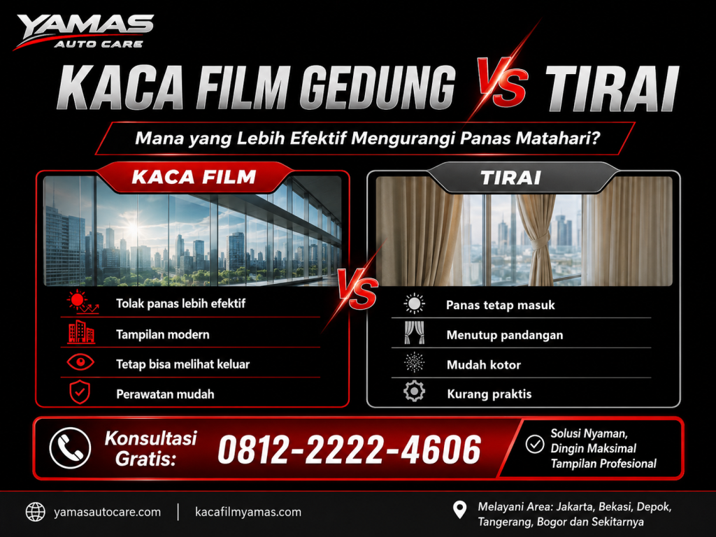 Kaca Film Gedung Vs Tirai:Mana yang Lebih Efektif Mengurangi panas Matahari?