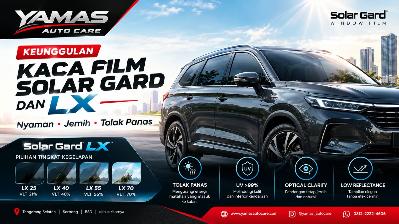 Keunggulan Kaca Film Solar Gard dan Lx : Nyaman,Jernih,Tolak Panas